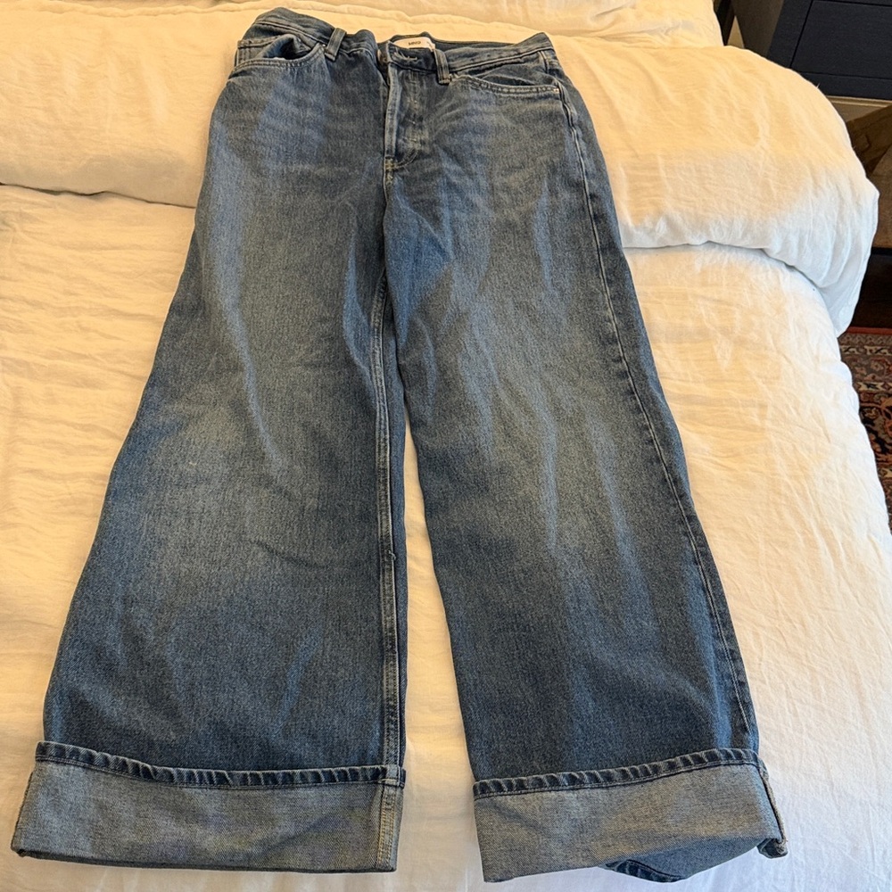 Mango Classic Blue Wide-Leg Jeans with Cuff